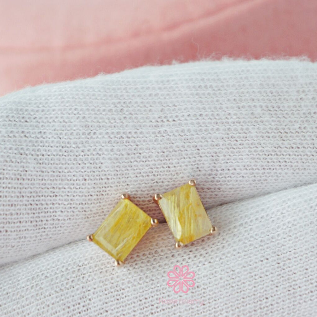 Golden rutilated quartz Stud Earrings