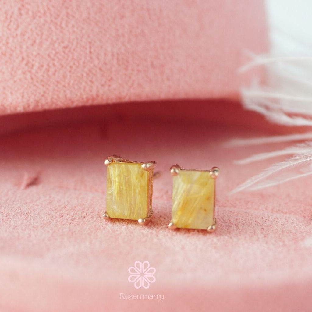 Golden rutilated quartz Stud Earrings