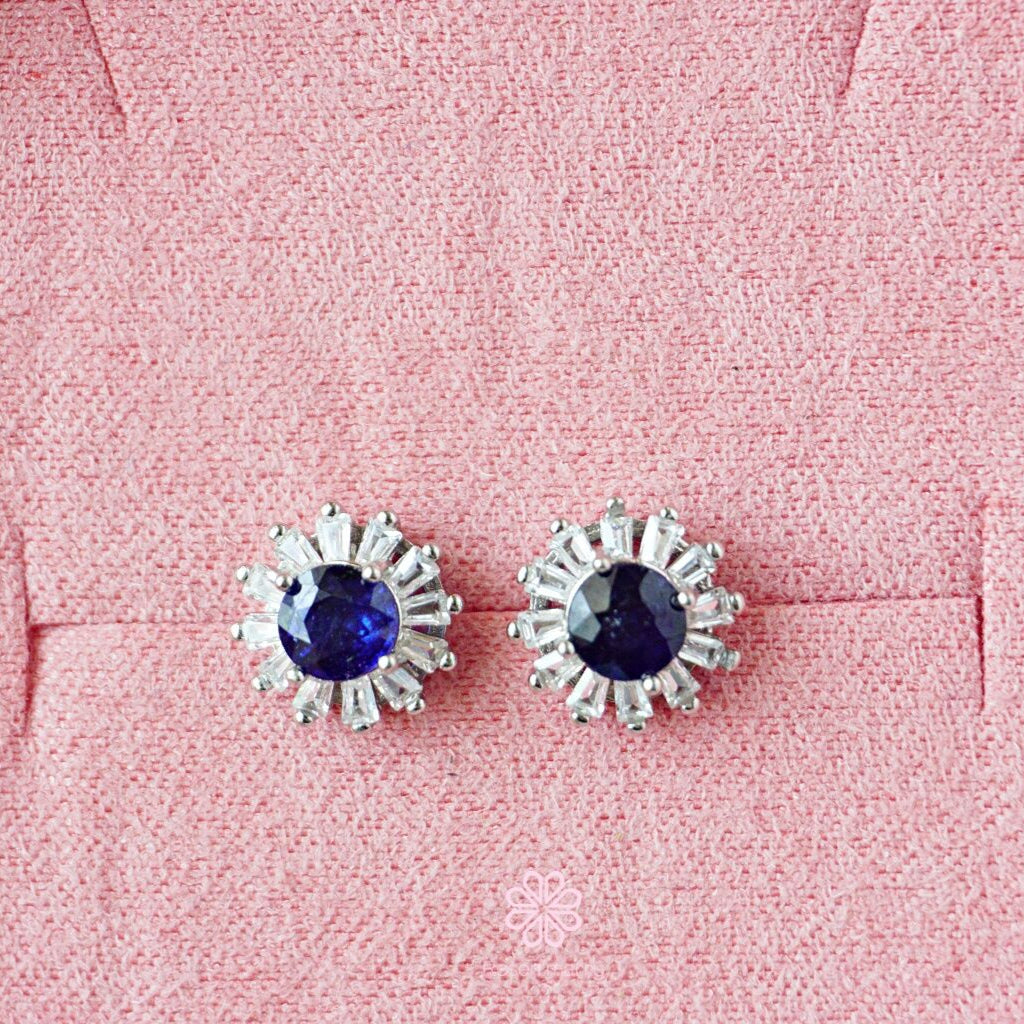 Natural Blue Sapphire Stud Earrings Sterling Silver925