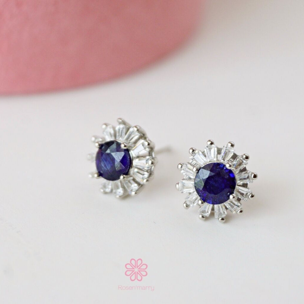 Natural Blue Sapphire Stud Earrings Sterling Silver925