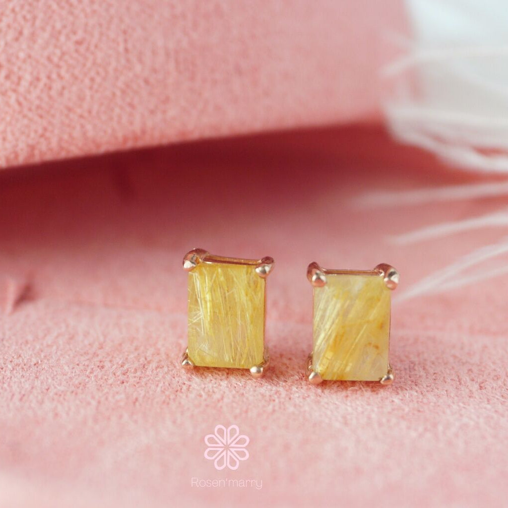 Golden rutilated quartz Stud Earrings