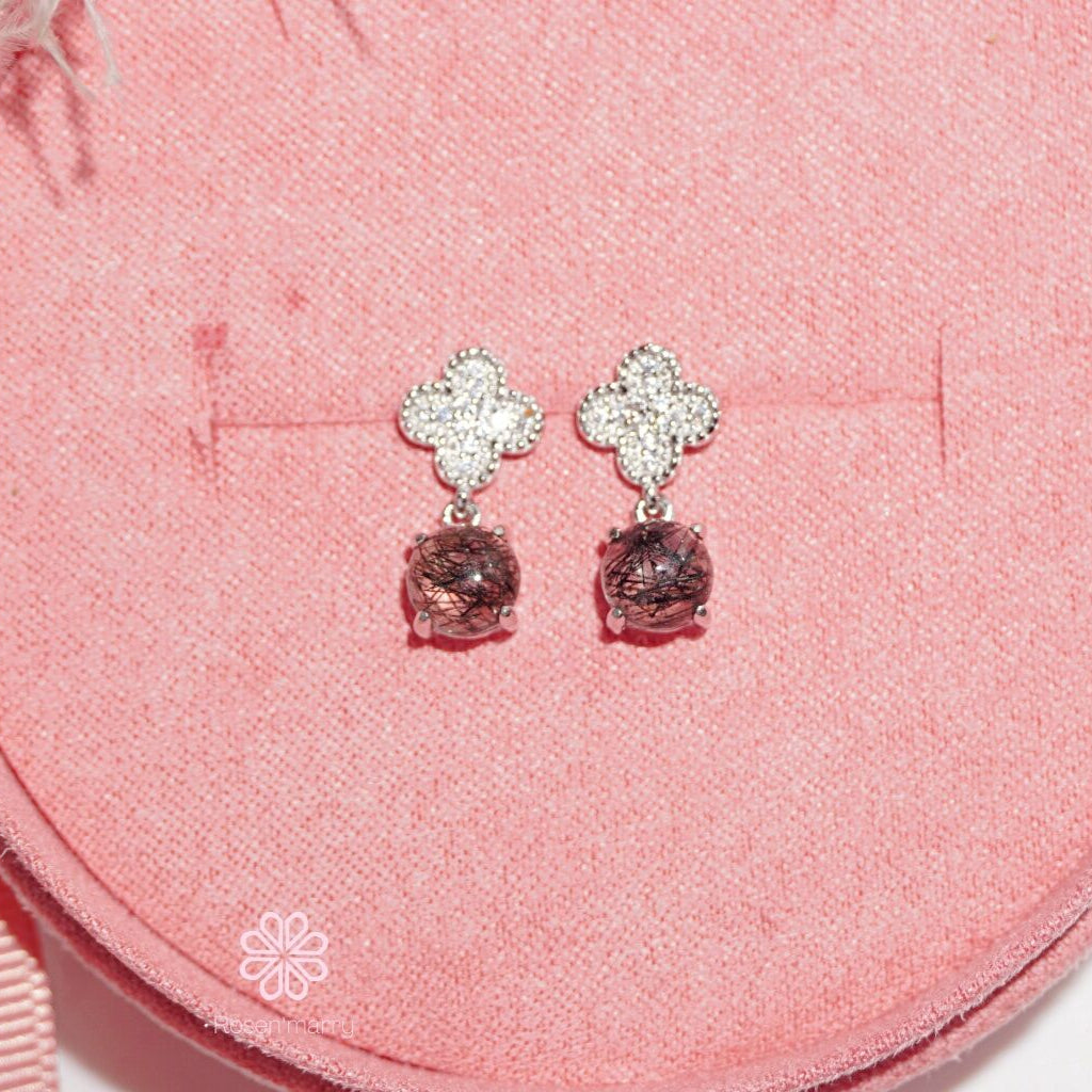 Natural Black Rutilated Quartz Drop Earrings Sterling Silver925.