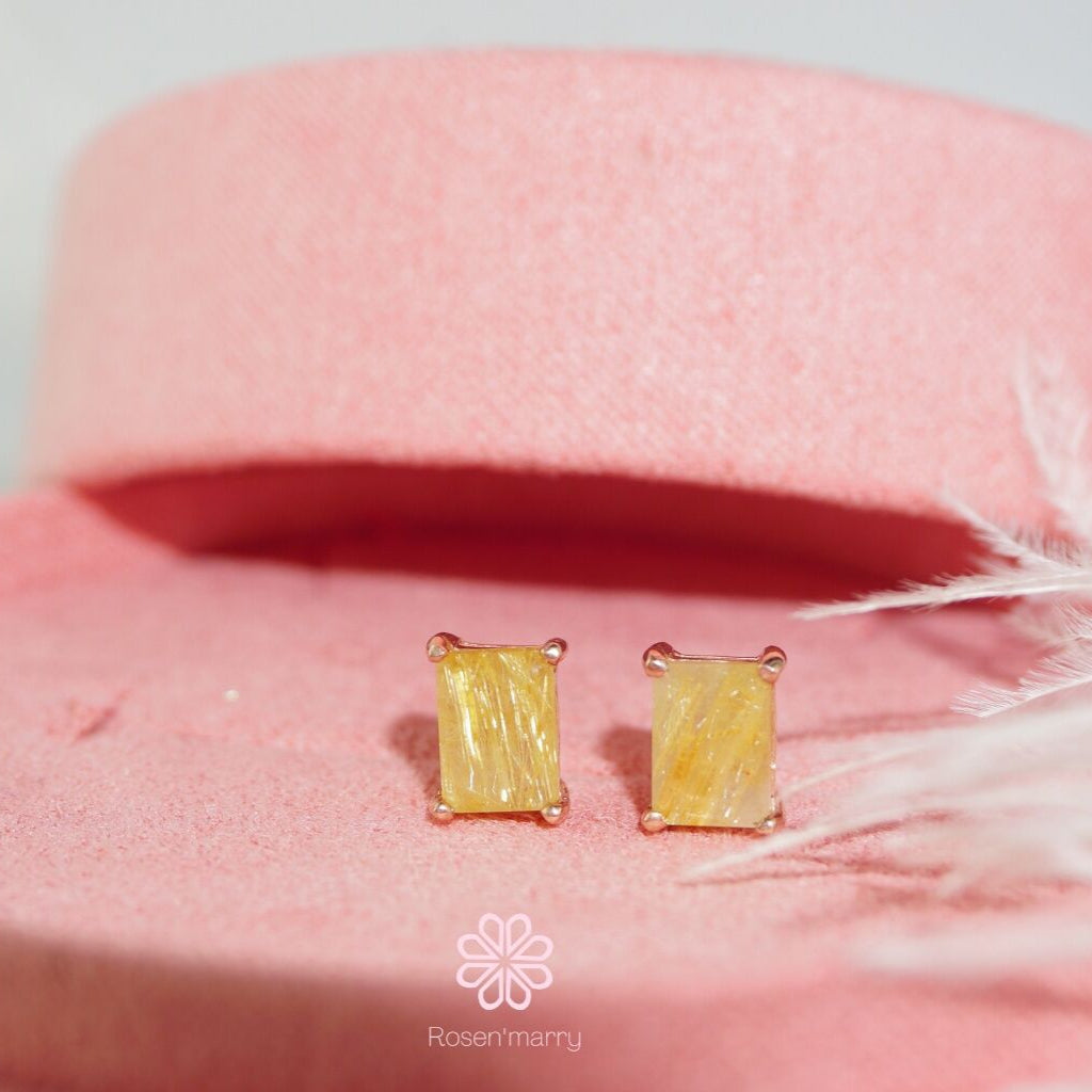 Golden rutilated quartz Stud Earrings