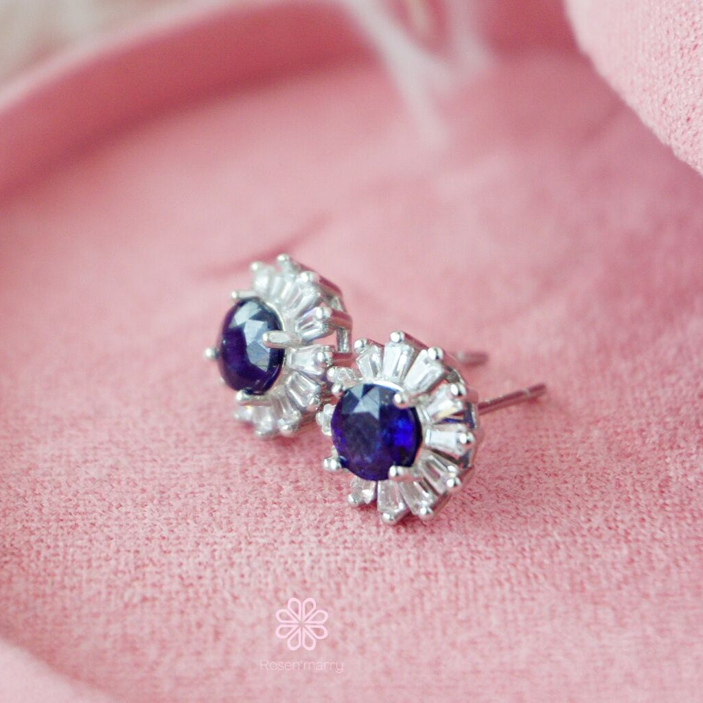 Natural Blue Sapphire Stud Earrings Sterling Silver925
