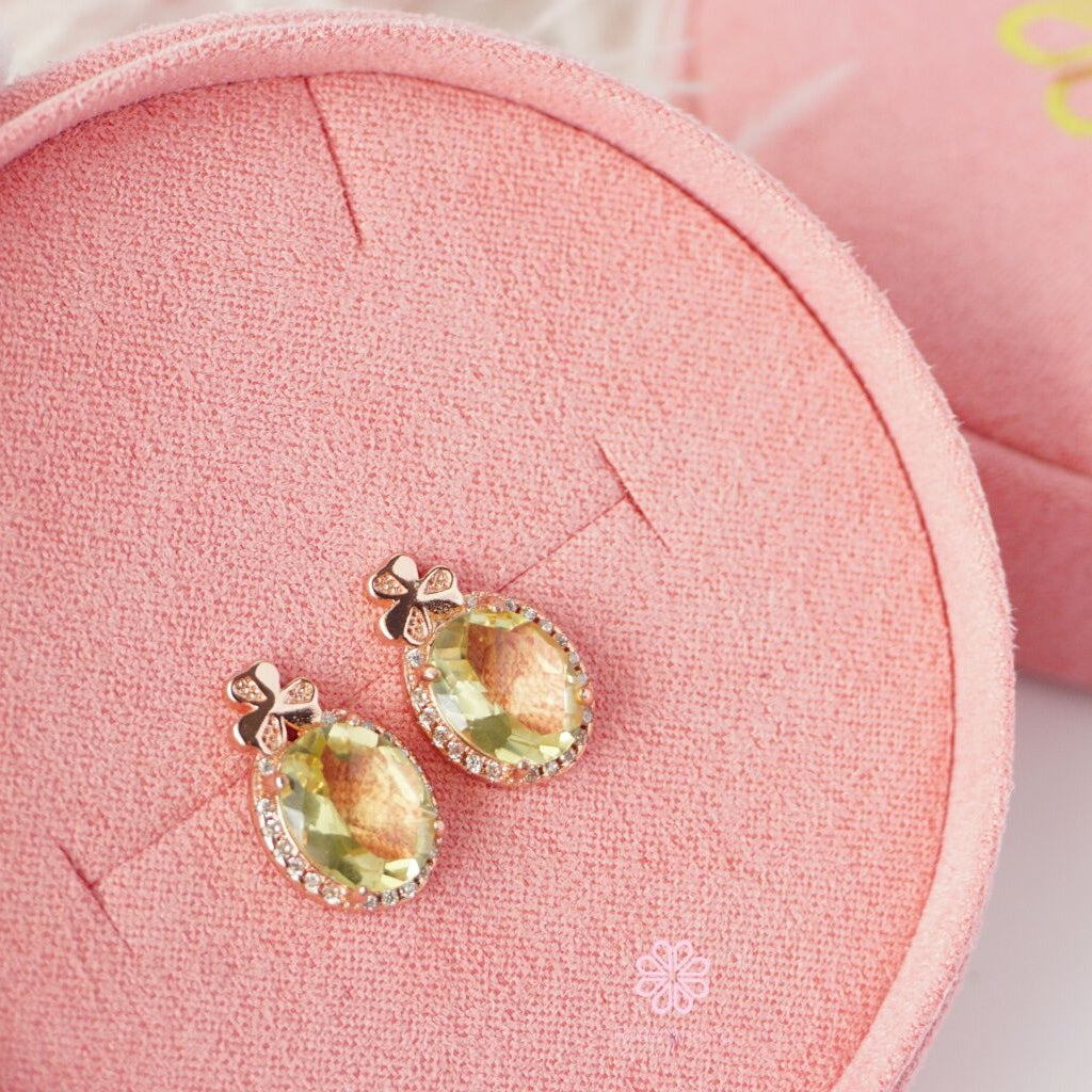 Natural Lemon Quartz Stud Earrings Sterling Silver925 With Gold Plated.