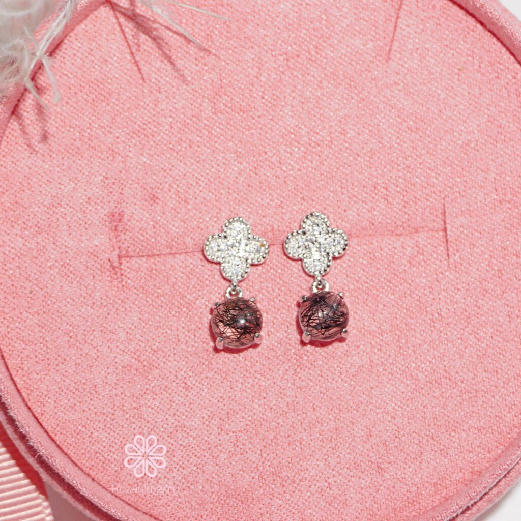 Natural Black Rutilated Quartz Drop Earrings Sterling Silver925.
