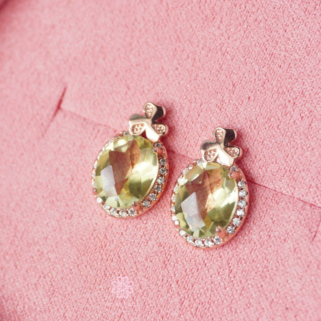 Natural Lemon Quartz Stud Earrings Sterling Silver925 With Gold Plated.