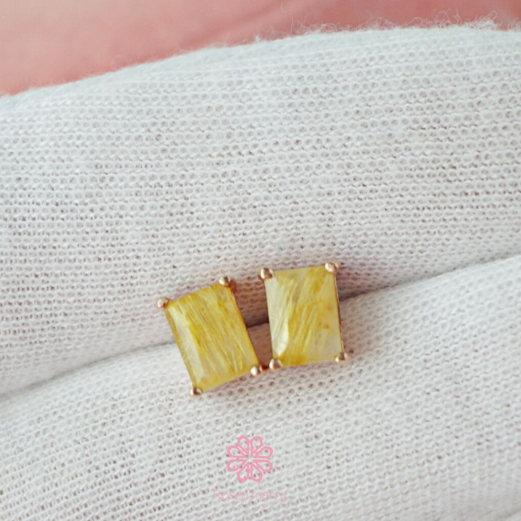 Golden rutilated quartz Stud Earrings