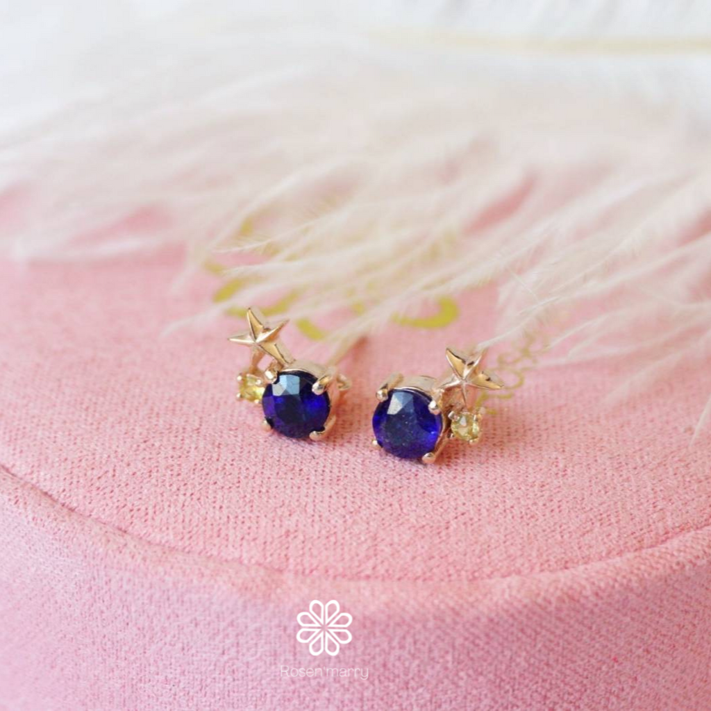 Natural Blue Sapphire Stud Earrings Sterling Silver925 With Rosegold Plated .