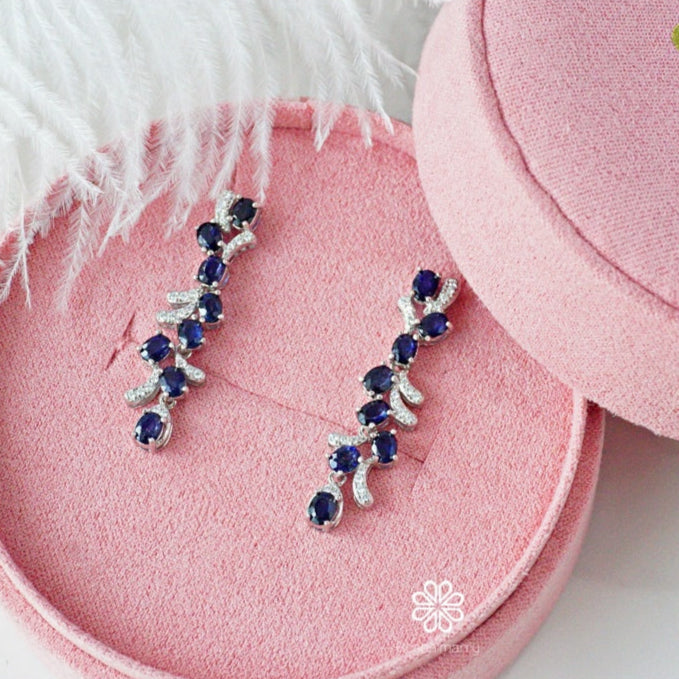 Natural Blue Sapphire Drop Earrings Sterling Silver925.