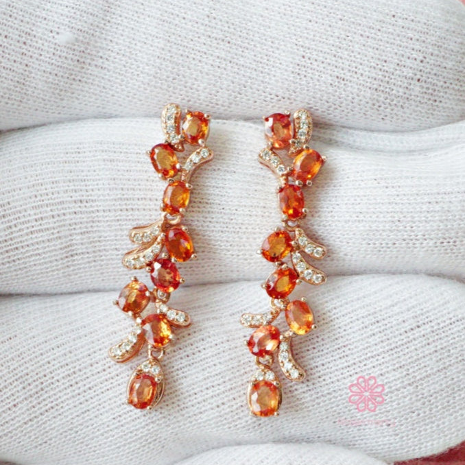 Natural Yellow Sapphire Drop Earrings Sterling Silver925 With Rosegold plated.