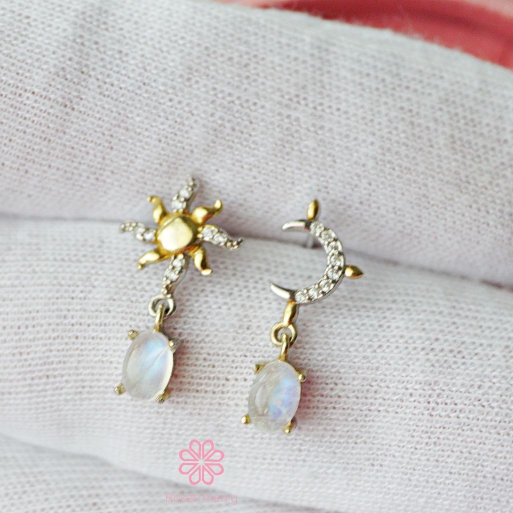 Natural Rainbow Moonstone Drop Earrings Sterling Silver925.