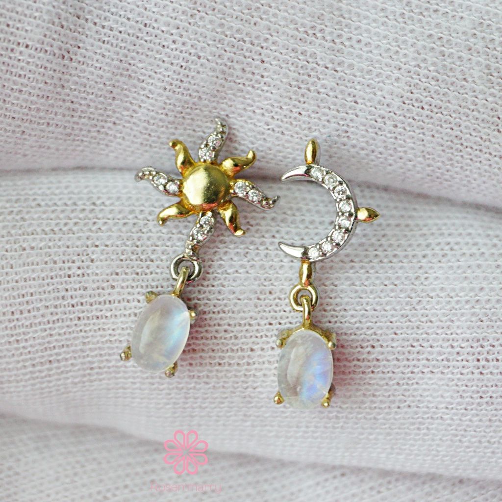 Natural Rainbow Moonstone Drop Earrings Sterling Silver925.