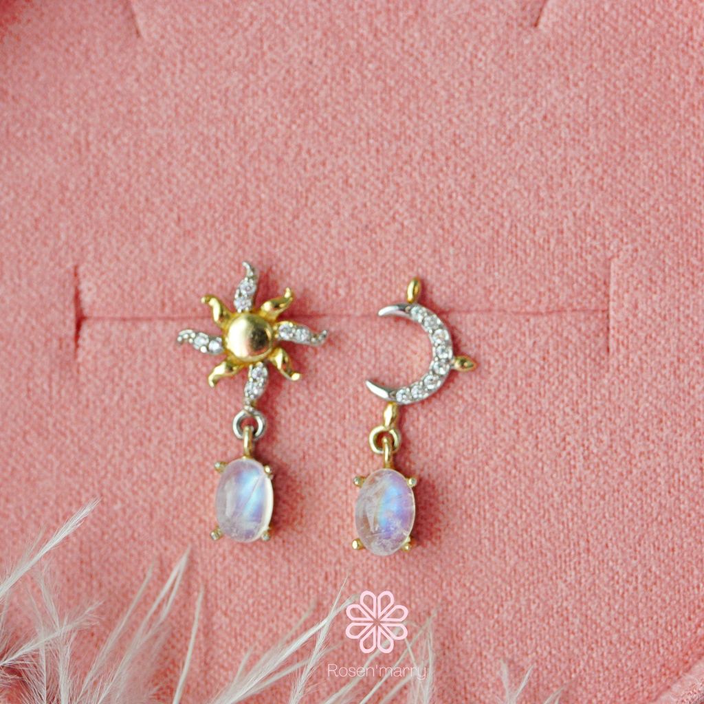 Natural Rainbow Moonstone Drop Earrings Sterling Silver925.
