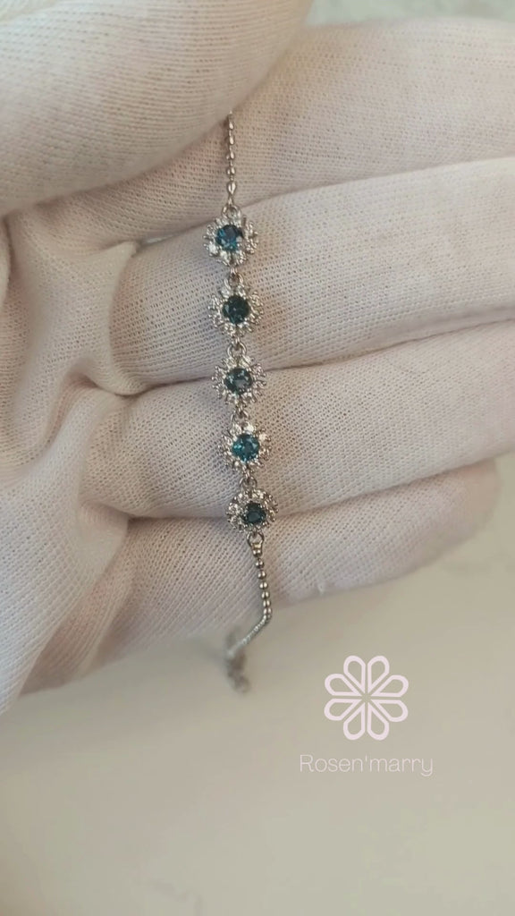 Natural London Topaz Bracelet Sterling Silver925 With White gold Plated.