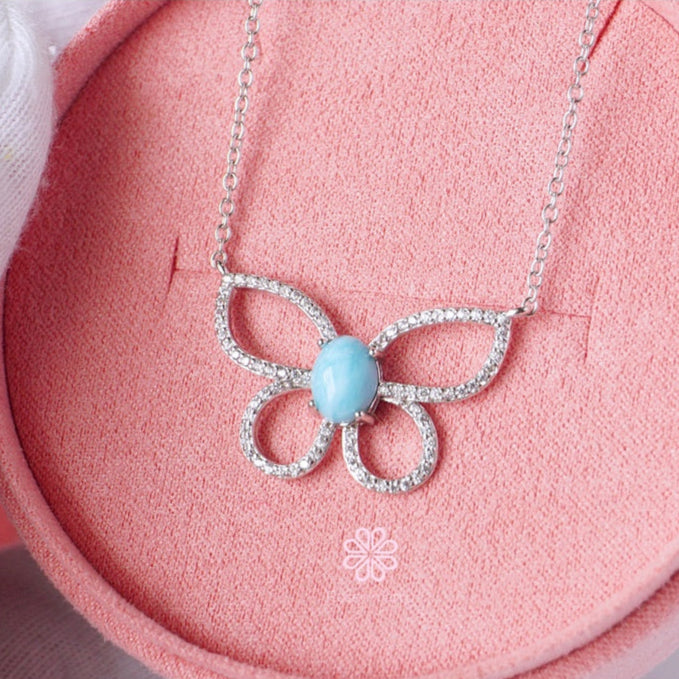 Natural Larimar Necklace Sterling Silver925.Butterfly Design.