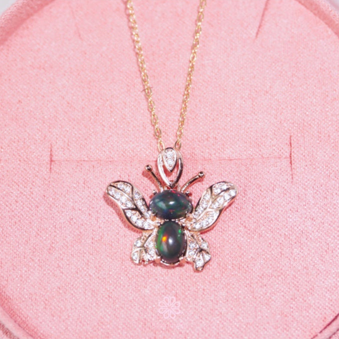 Natural Black Opal Pendant and Necklace Sterling Silver925 Butterfly Design.