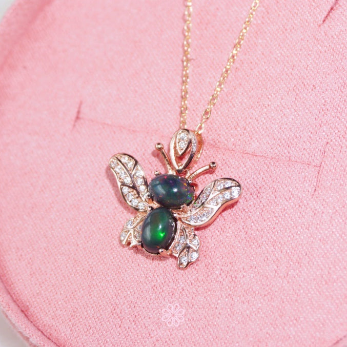 Natural Black Opal Pendant and Necklace Sterling Silver925 Butterfly Design.