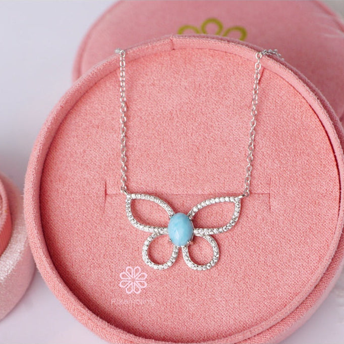 Natural Larimar Necklace Sterling Silver925.Butterfly Design.