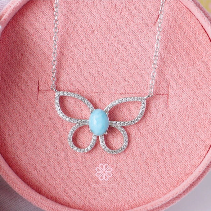 Natural Larimar Necklace Sterling Silver925.Butterfly Design.