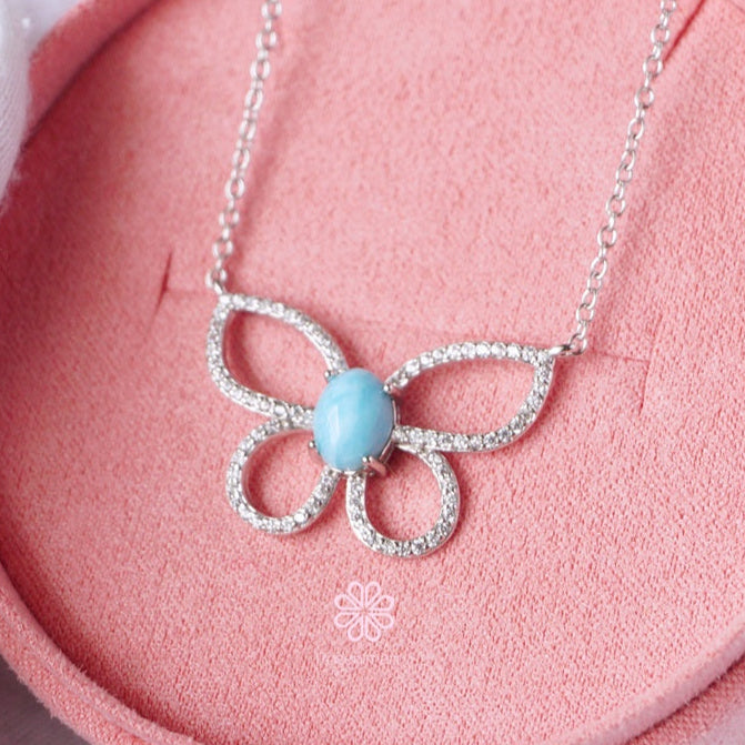 Natural Larimar Necklace Sterling Silver925.Butterfly Design.