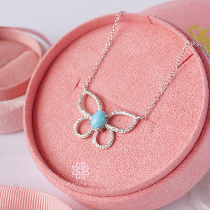 Natural Larimar Necklace Sterling Silver925.Butterfly Design.