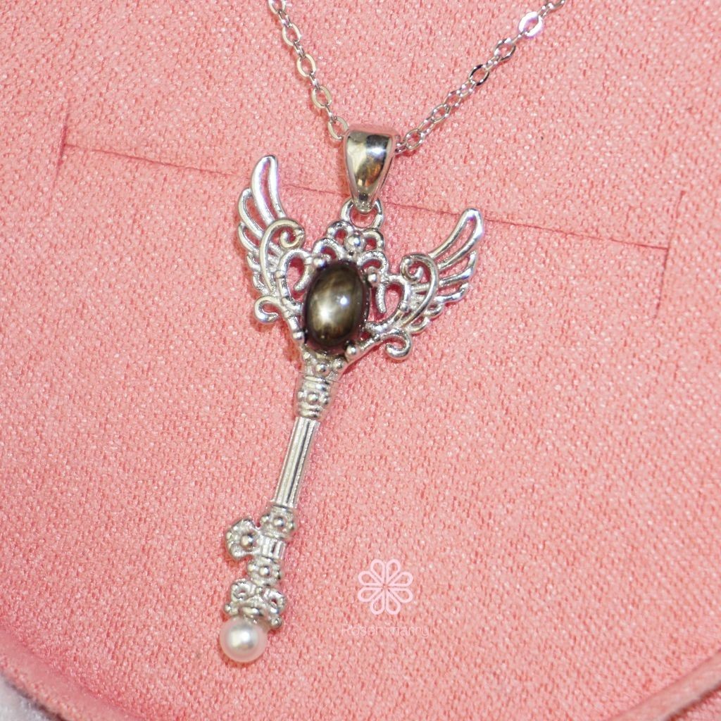 Natural Black Star Sapphire Pendant and Necklace Sterling Silver925.