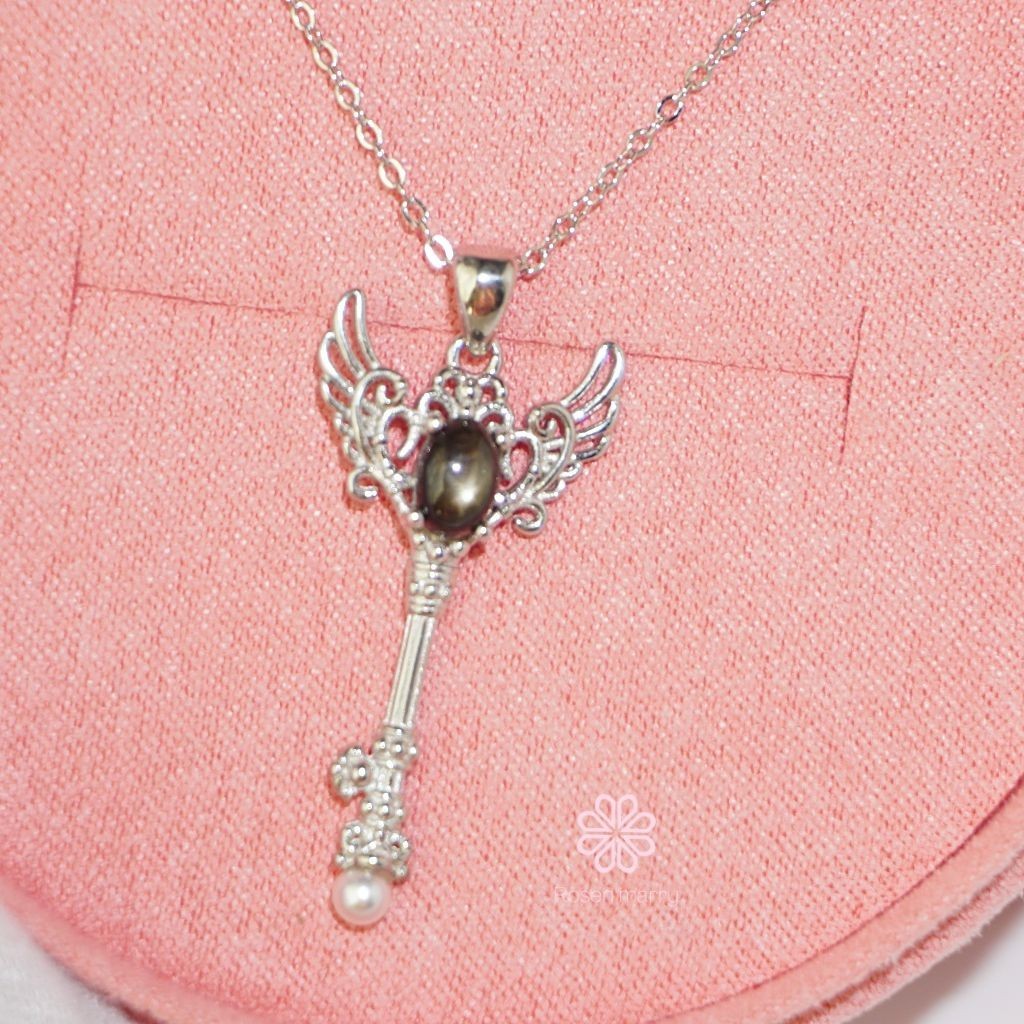 Natural Black Star Sapphire Pendant and Necklace Sterling Silver925.