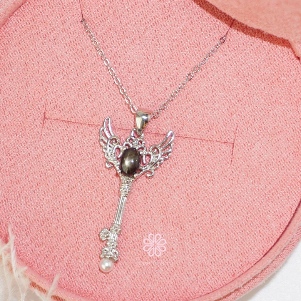 Natural Black Star Sapphire Pendant and Necklace Sterling Silver925.